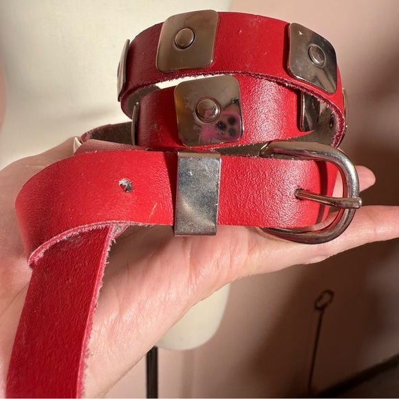 Vintage 1980’s red Leather Southwestern silver Concho skinny Retro belt Froneza main image 15